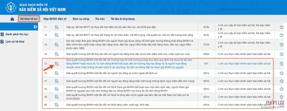 Chọn thủ tục giải quyết bảo hiểm xã hội 1 lần tương ứng. Ảnh: MINH HOÀNG