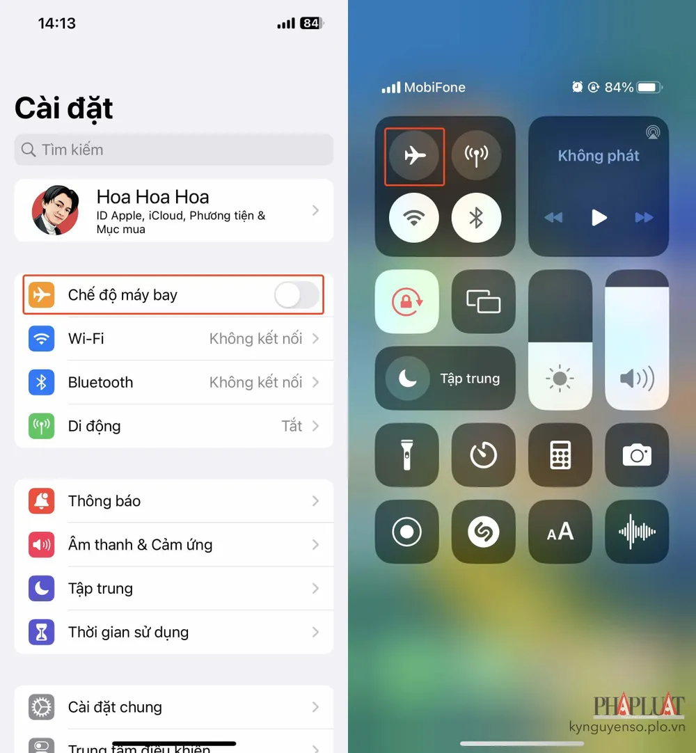 Cách bật chế độ máy bay trên iPhone. Ảnh: MINH HOÀNG