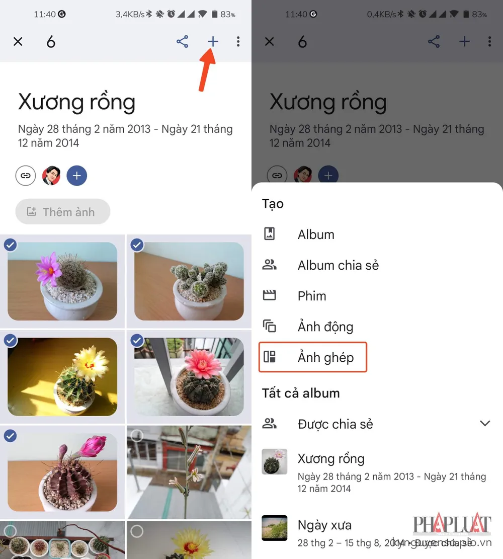 Lựa chọn hình ảnh cần ghép trong Google Photos (ảnh). Ảnh: MINH HOÀNG
