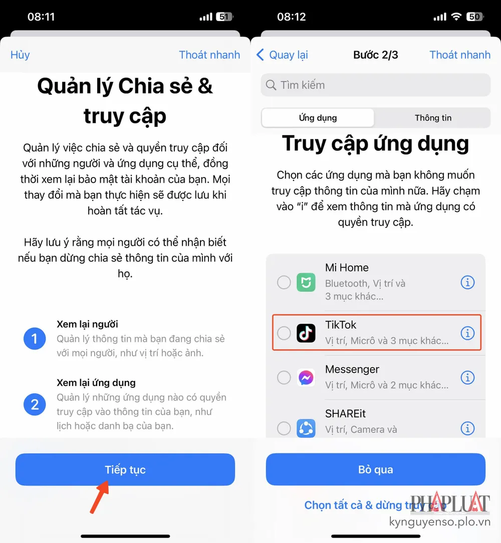 Thu hồi quyền hạn của các ứng dụng trên iPhone. Ảnh: MINH HOÀNG