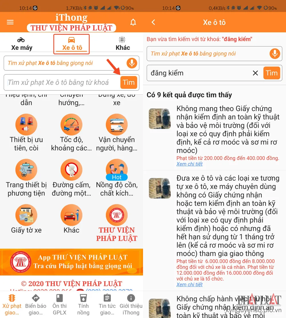 Tra cứu các mức phạt liên quan đến việc đăng kiểm ô tô. Ảnh: MINH HOÀNG
