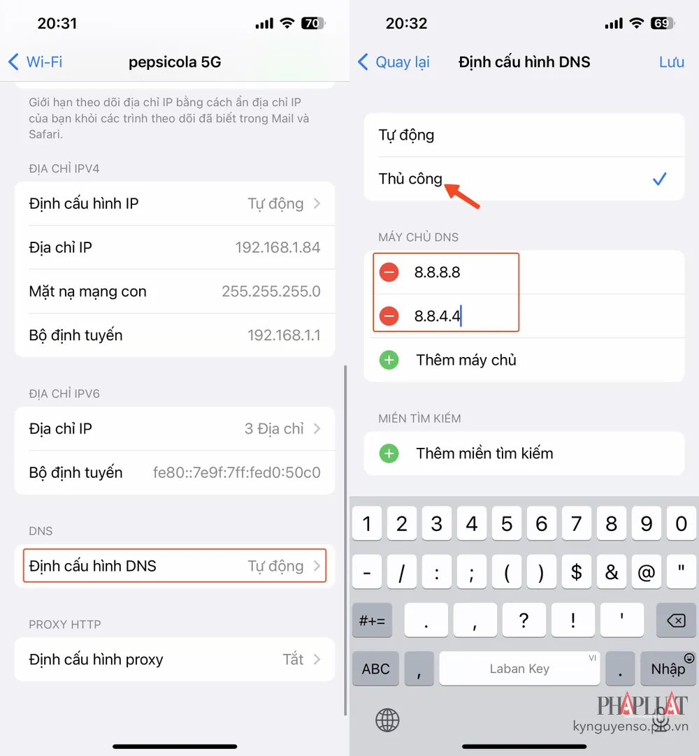Cách đổi DNS trên iPhone. Ảnh: MINH HOÀNG