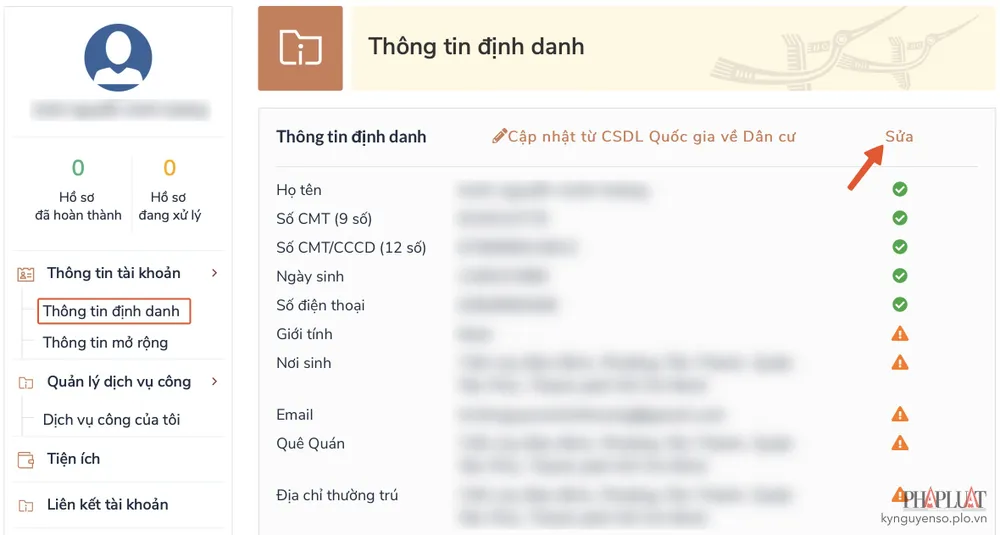 Cập nhật, chỉnh sửa hoặc bổ sung thêm các thông tin cá nhân còn thiếu. Ảnh: MINH HOÀNG