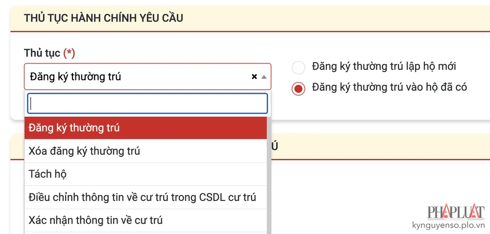 Lựa chọn thủ tục hành chính theo yêu cầu, ví dụ đăng ký thường trú. Ảnh: MINH HOÀNG