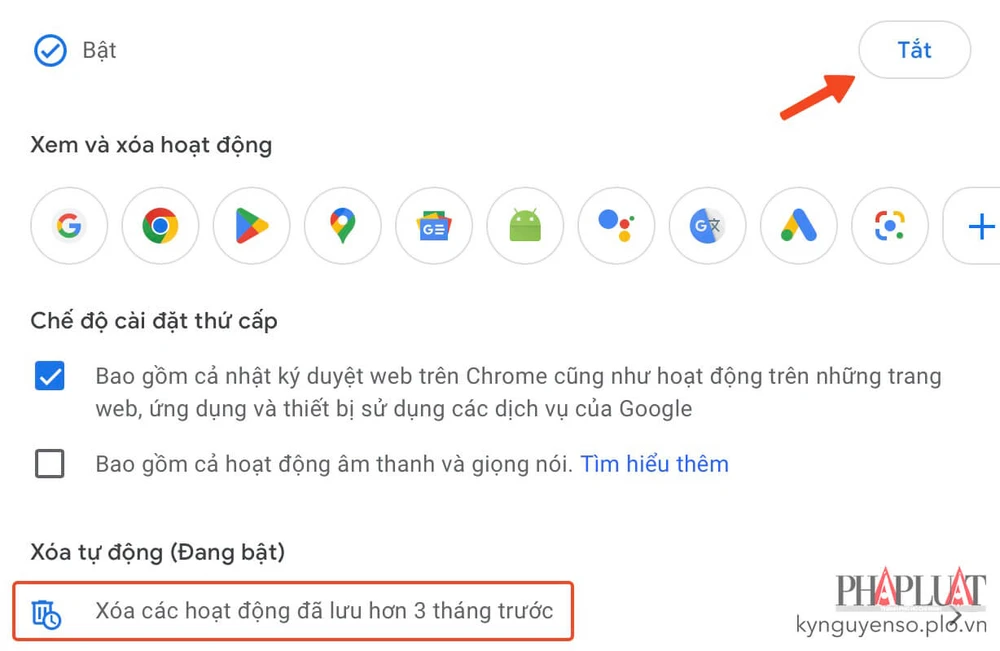 Cách xóa dữ liệu tự động trên Google. Ảnh: MINH HOÀNG
