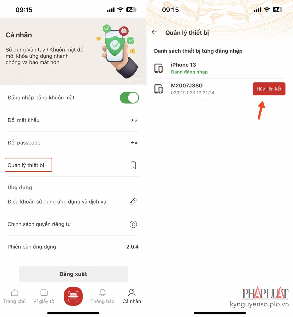 Cách hủy liên kết tài khoản VNeID trên các thiết bị lạ. Ảnh: MINH HOÀNG