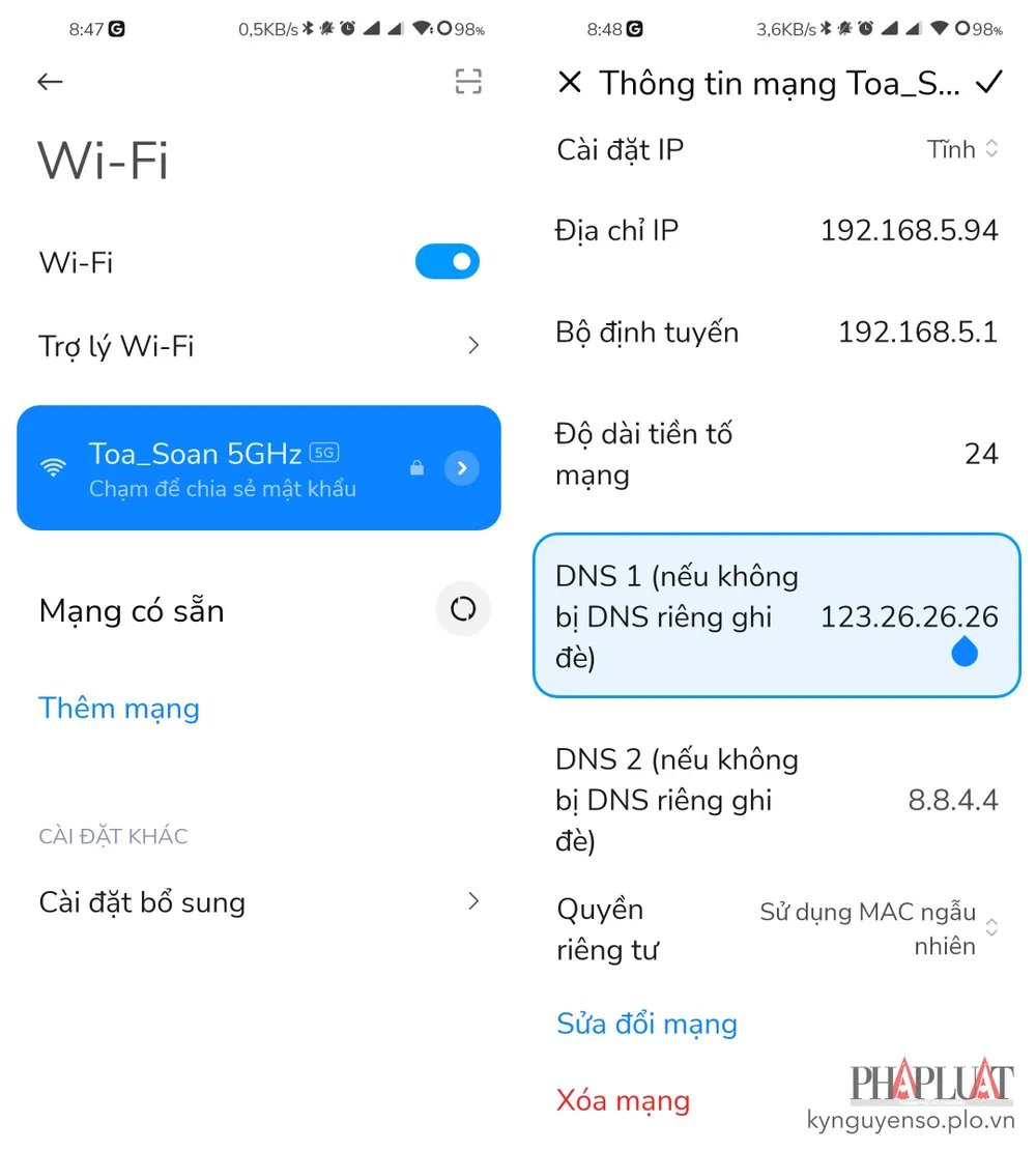 Đặt DNS riêng trên điện thoại. Ảnh: MINH HOÀNG