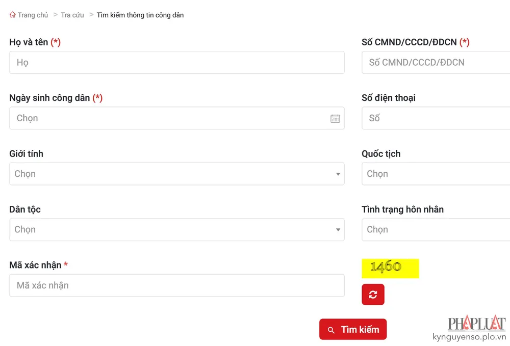 Điền đầy đủ các thông tin cá nhân cần thiết để tra cứu. Ảnh: MINH HOÀNG