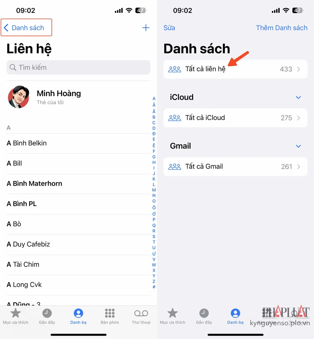 Hiển thị tất cả liên hệ trên iPhone. Ảnh: MINH HOÀNG