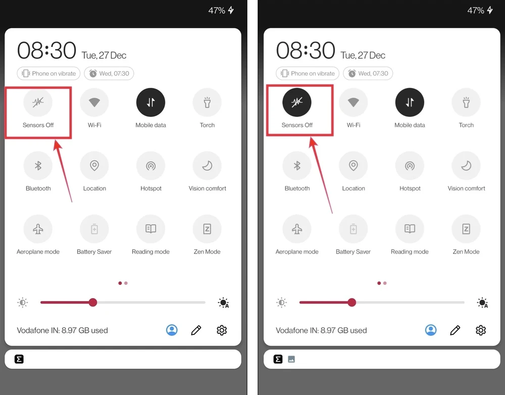 bật tùy chọn sensors off trên điện thoại