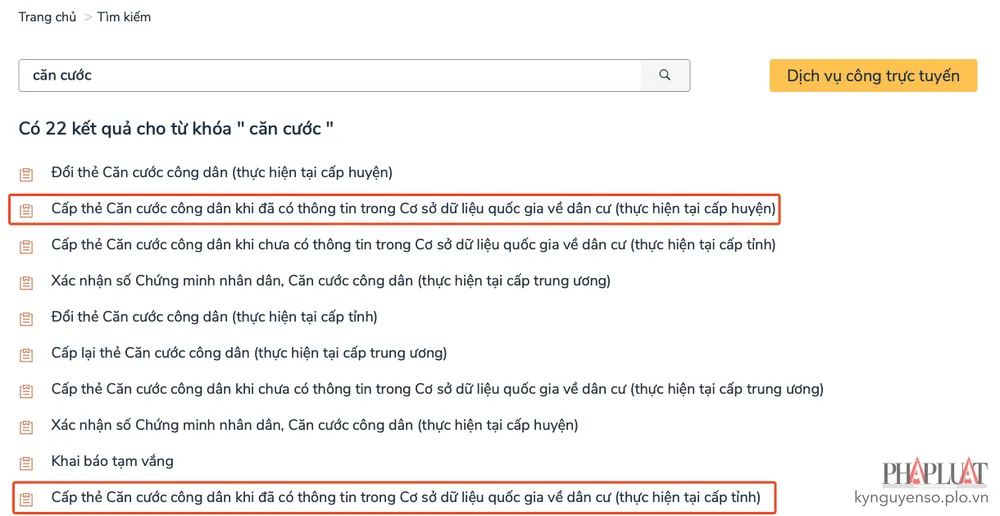 Chọn dịch vụ công tương ứng. Ảnh: MINH HOÀNG