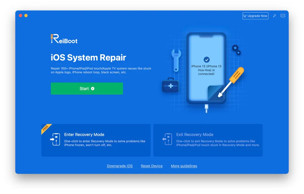 Giao diện của phần mềm ReiBoot. Ảnh: TIỂU MINH