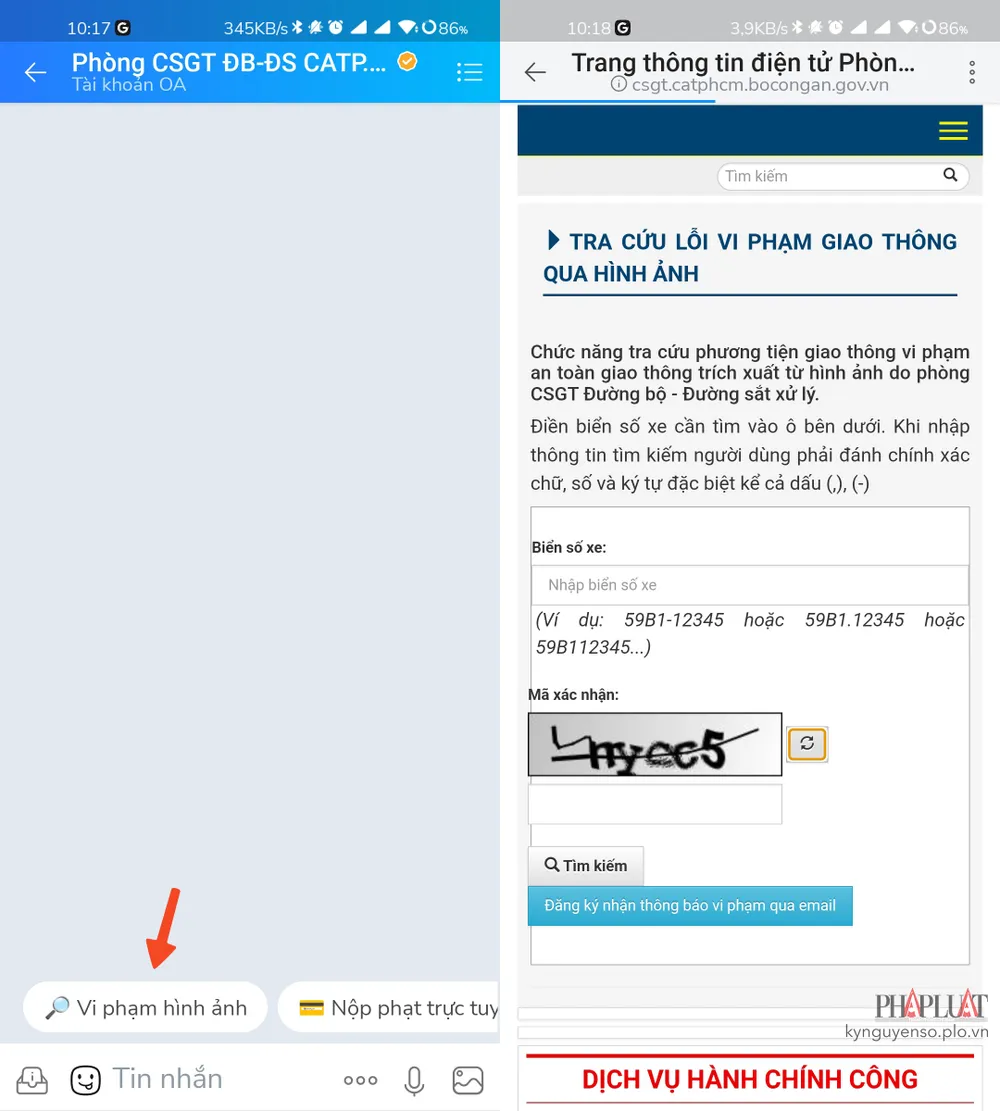 tra-cuu-loi-vi-pham-giao-thong-qua-hinh-anh Tra cứu lỗi vi phạm giao thông qua hình ảnh. Ảnh: MINH HOÀNG