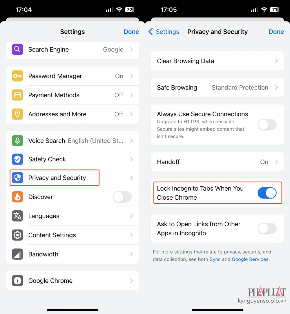 Khóa các tab ẩn danh khi đóng trình duyệt Chrome. Ảnh: TIỂU MINH