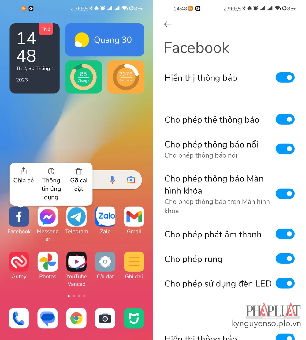Cách tắt thông báo ứng dụng bất kỳ trên Android. Ảnh: MINH HOÀNG