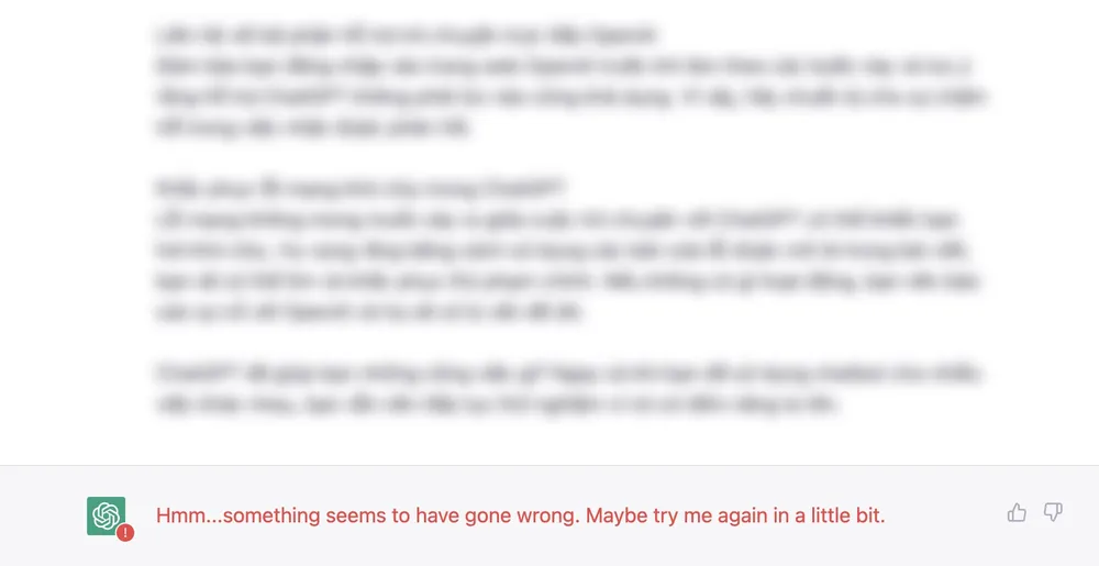 chatgpt-loi-mang-khi-ban-gui-yeu-cau-qua-dai Lỗi sẽ xuất hiện nếu bạn gửi yêu cầu quá dài. Ảnh: TIỂU MINH