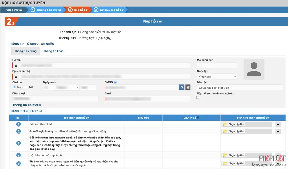 gui-ho-so-nhan-bao-hiem-xa-hoi-mot-lan Điền đầy đủ thông tin cá nhân và đính kèm các giấy tờ cần thiết. Ảnh: MINH HOÀNG