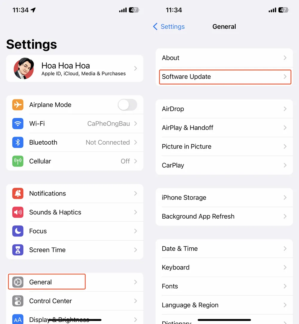 Cách cài đặt các bản cập nhật trên iOS. Ảnh: MINH HOÀNG