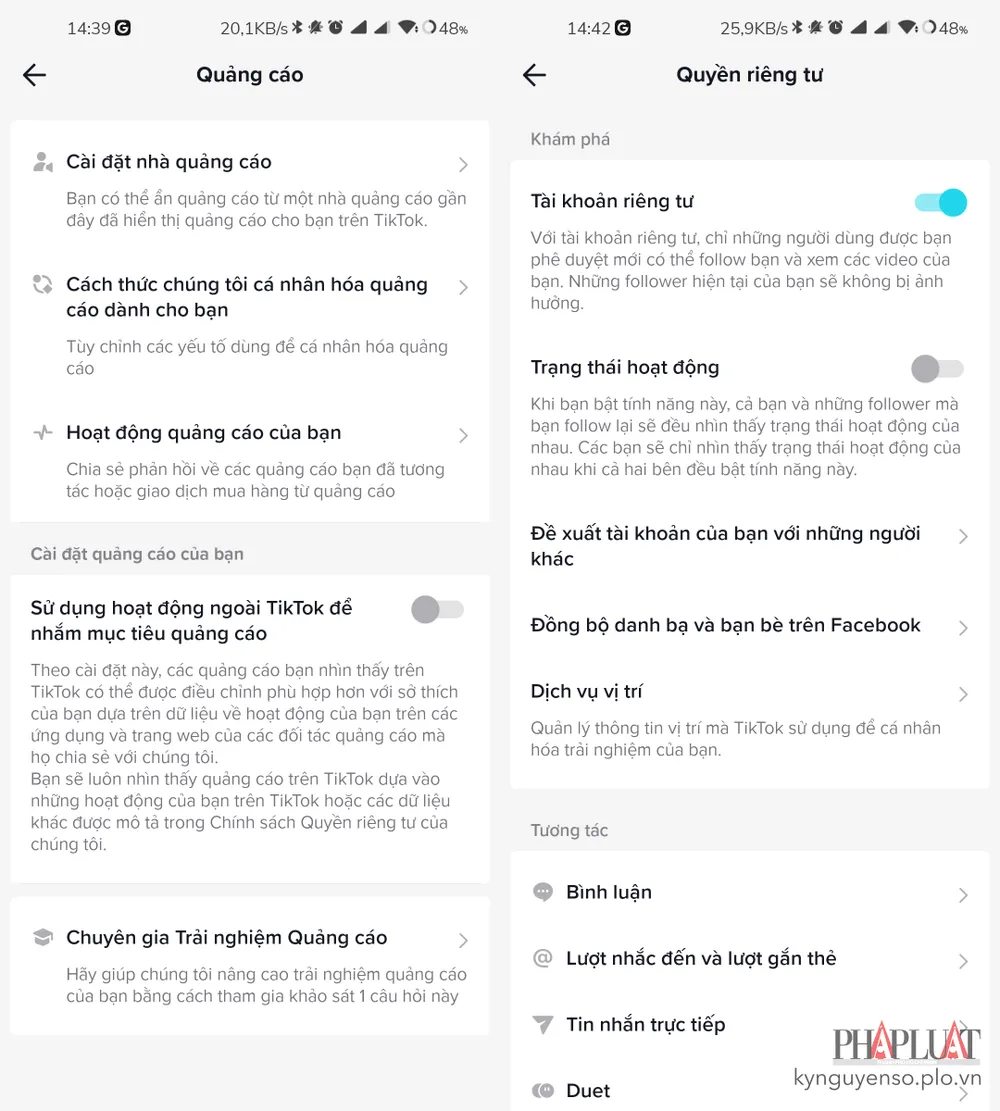 Chuyển tài khoản TikTok sang chế độ riêng tư. Ảnh: TIỂU MINH