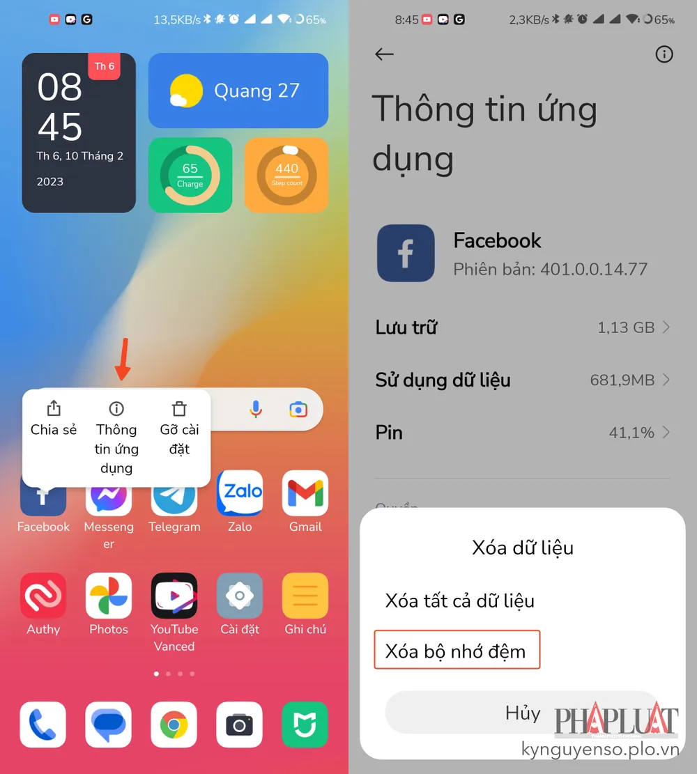 Cách xóa cache ứng dụng Facebook. Ảnh: MINH HOÀNG