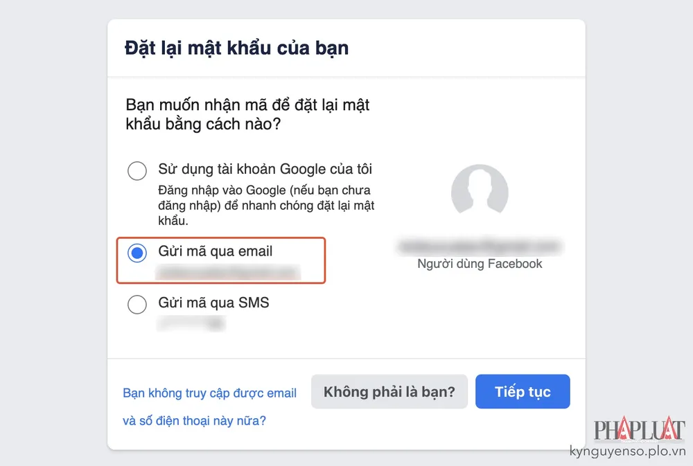 nhan-ma-khoi-phuc-facebook-qua-email Chọn cách nhận mã khôi phục qua email. Ảnh: MINH HOÀNG