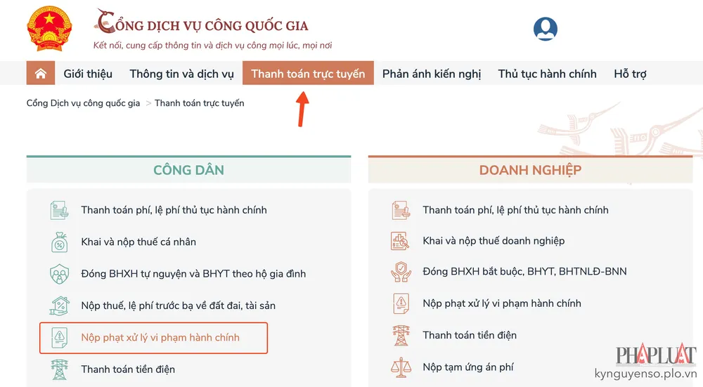 cach-dong-phat-nguoi-o-to-online Đóng phạt xử lý vi phạm hành chính online. Ảnh: MINH HOÀNG