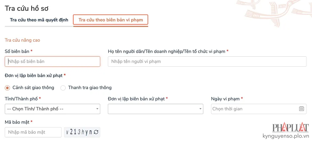 tra-cuu-quyet-dinh-phat-nguoi Tra cứu quyết định theo biên bản vi phạm hoặc mã quyết định. Ảnh: MINH HOÀNG