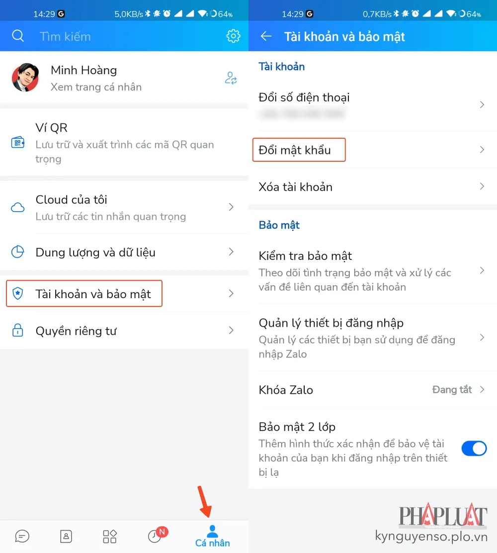 cach-doi-mat-khau-zalo-tren-dien-thoai Cách đổi mật khẩu Zalo trên điện thoại. Ảnh: MINH HOÀNG
