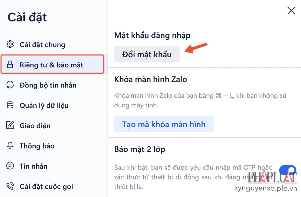 doi-mat-khau-zalo-tren-may-tinh Đổi mật khẩu Zalo trên máy tính. Ảnh: MINH HOÀNG