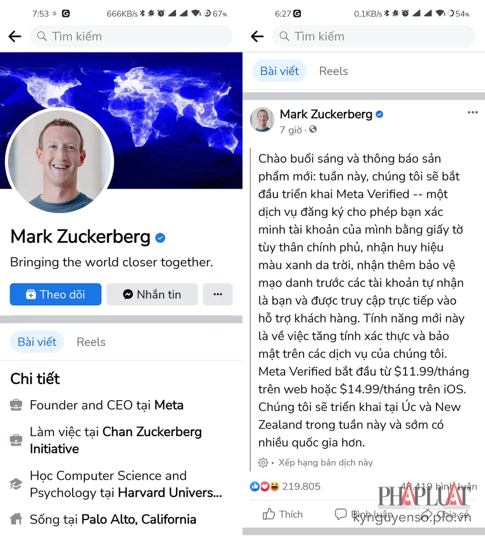 Meta bán tick xanh trên Facebook và Instagram. Ảnh: TIỂU MINH