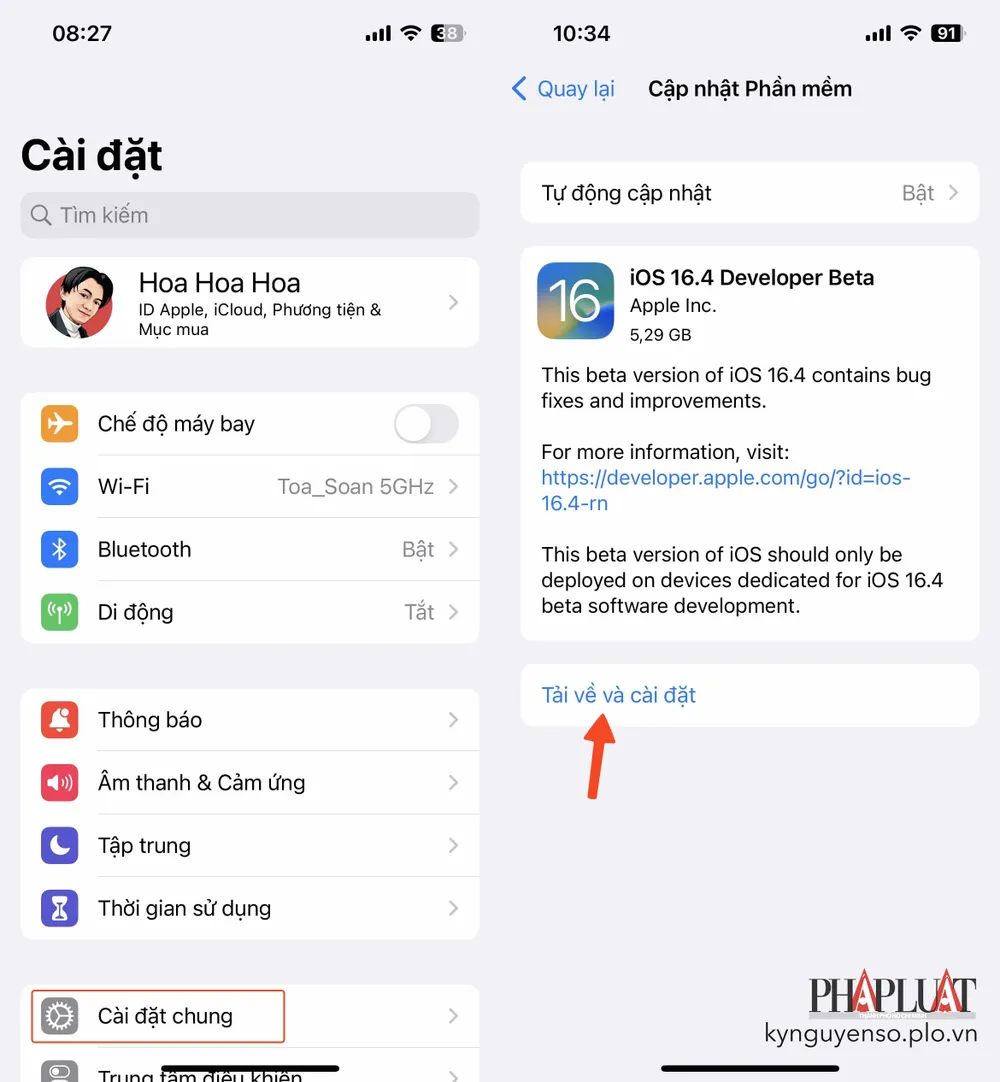 cap-nhat-ios-len-phien-ban-moi-nhat Cập nhật iOS lên phiên bản mới nhất. Ảnh: TIỂU MINH