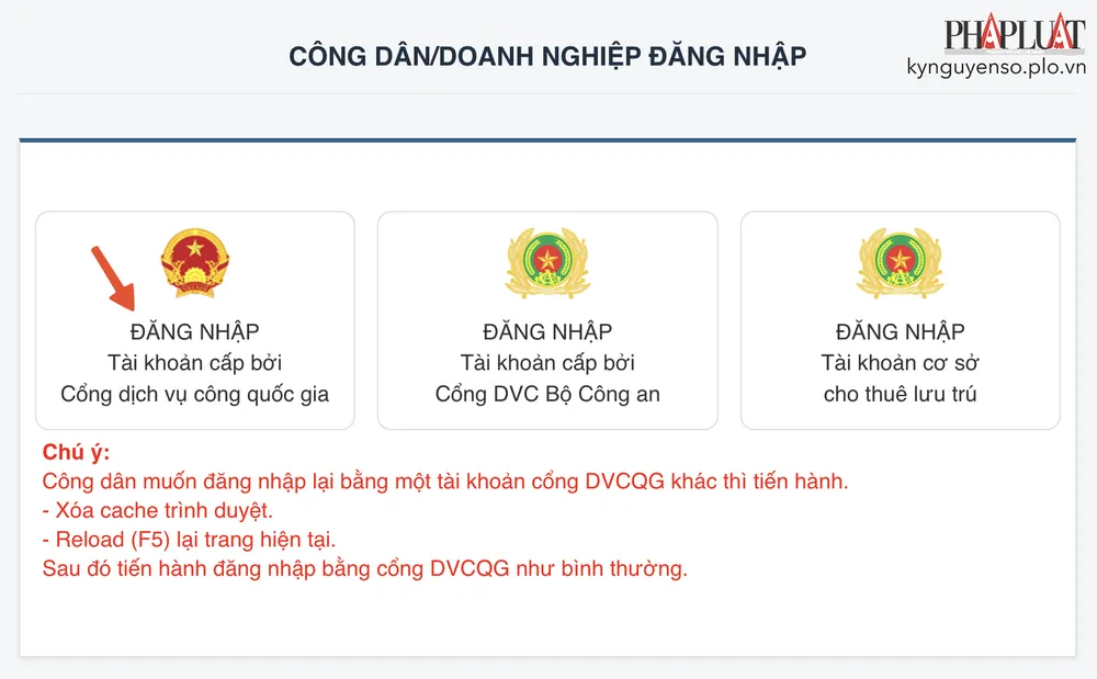 Đăng nhập bằng tài khoản cổng Dịch vụ công Quốc gia. Ảnh: MINH HOÀNG