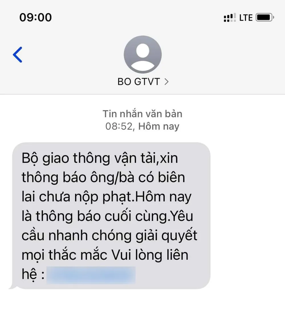 tin-nhan-gia-mao-bo-giao-thong-van-tai Tin nhắn giả mạo Bộ GTVT trước đó Kỷ Nguyên Số đã từng cảnh báo. Ảnh: TIỂU MINH