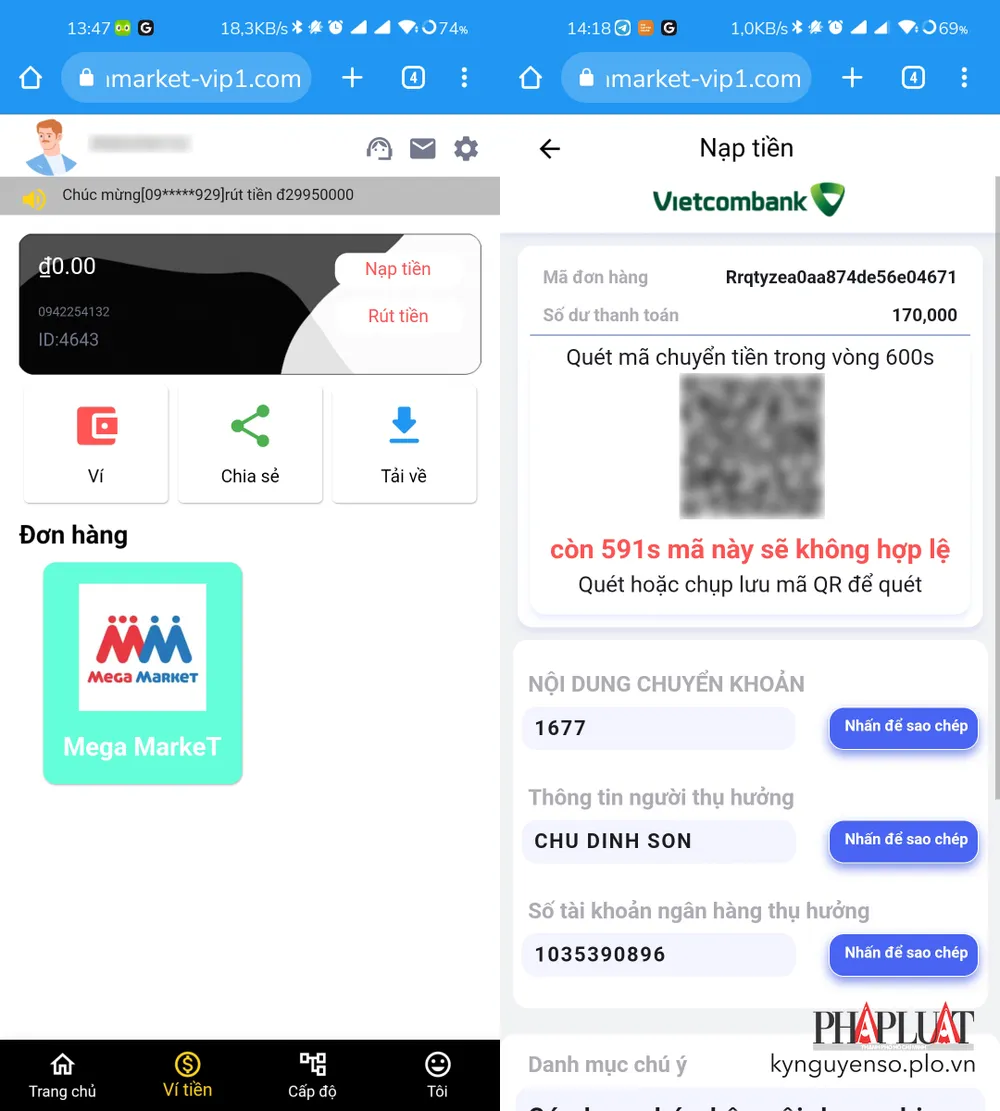 lua-dao-nap-tien-de-lam-ctv-online Kẻ gian yêu cầu nạp tiền vào ví cá nhân để bắt đầu công việc, nhưng thực chất tiền sẽ được chuyển đến một tài khoản khác. Ảnh: TIỂU MINH