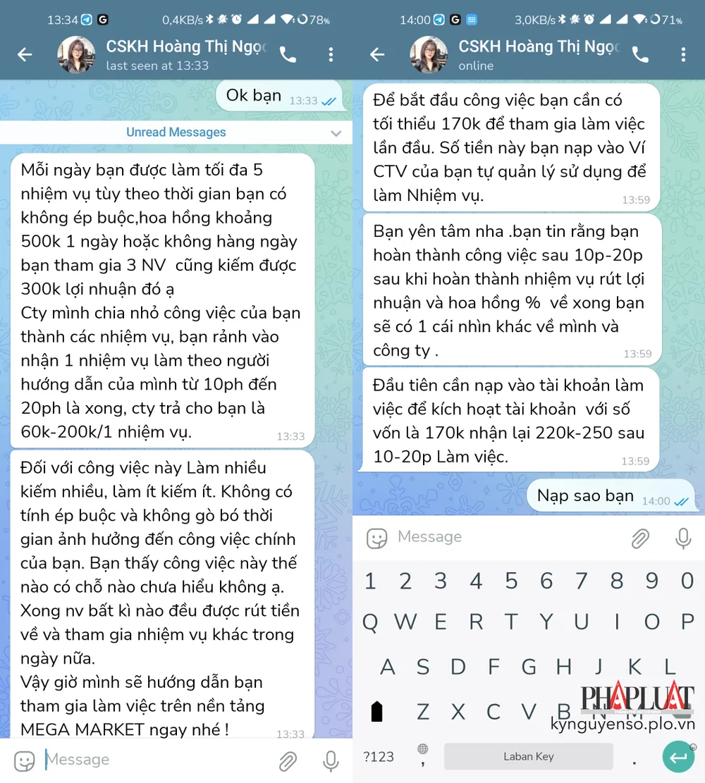 gia-mao-nhan-vien-cskh Kẻ gian đóng vai là nhân viên chăm sóc khách hàng, hướng dẫn đăng ký làm việc online lương cao. Ảnh: TIỂU MINH