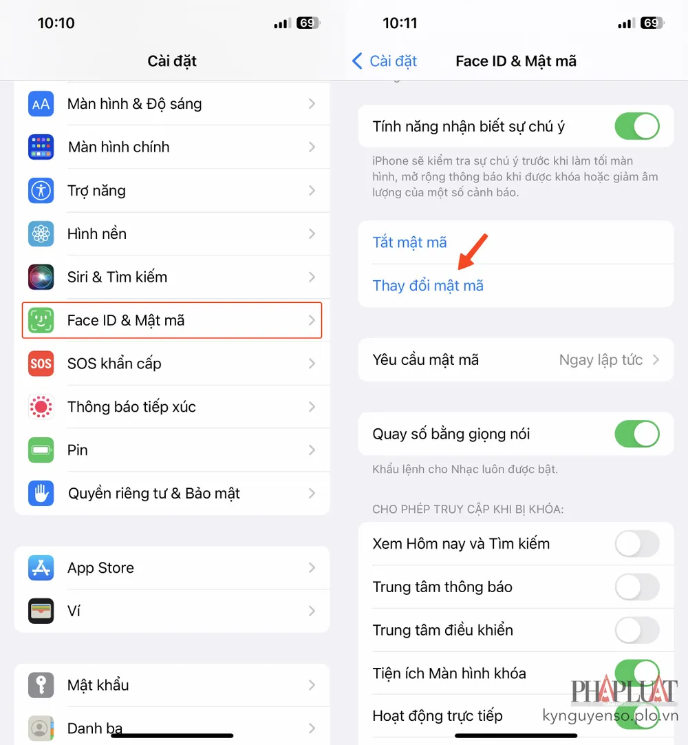 Cách đổi mật mã trên iPhone. Ảnh: MINH HOÀNG