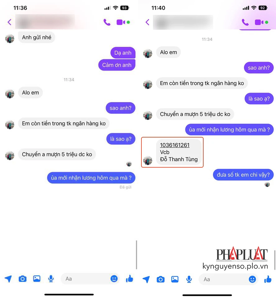 Kẻ lừa đảo cung cấp tài khoản ngân hàng trùng với tên của người bị hack để đánh lừa nạn nhân. Ảnh: TIỂU MINH