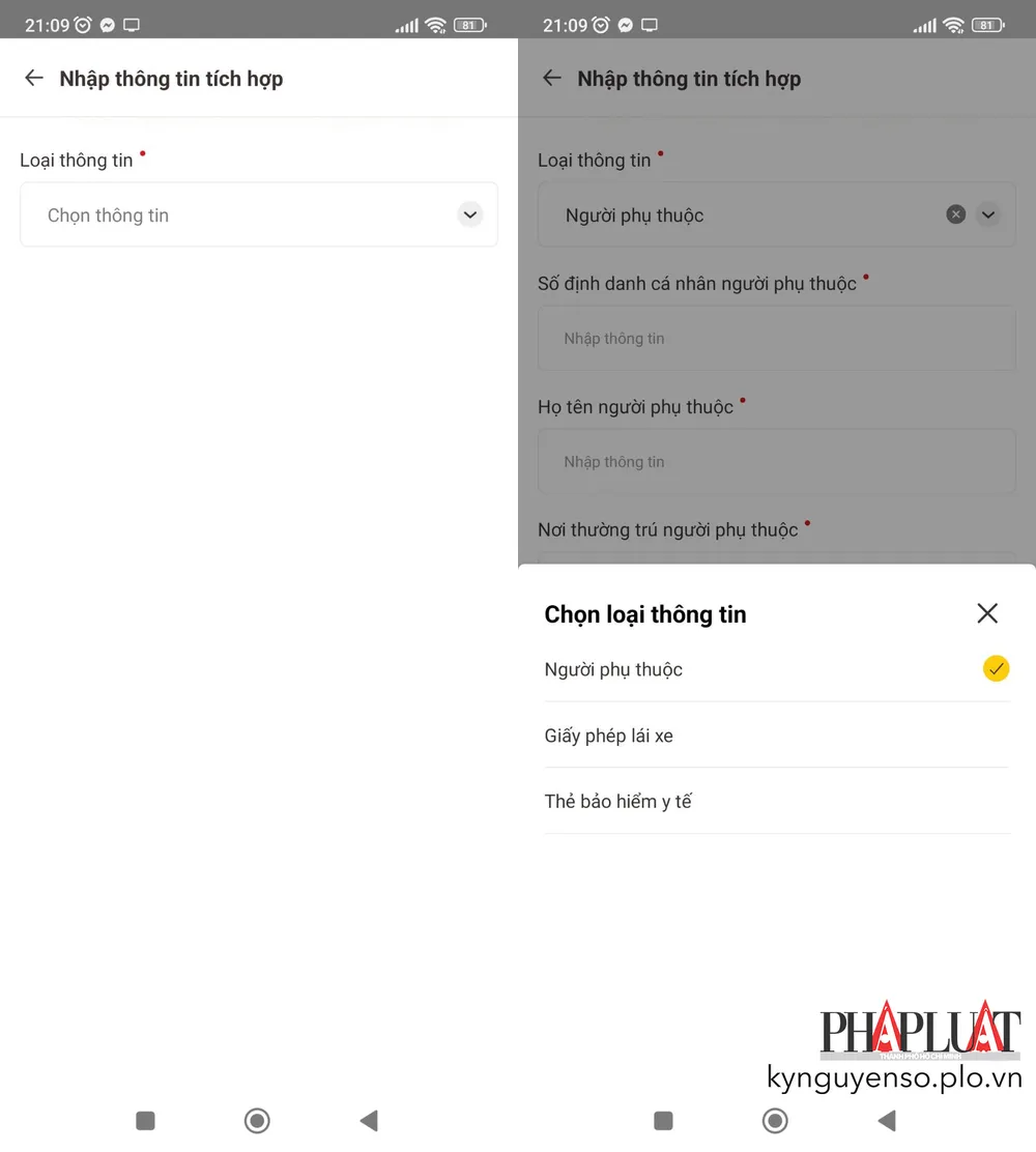 Thêm thông tin người phụ thuộc vào VNeID. Ảnh: MINH HOÀNG