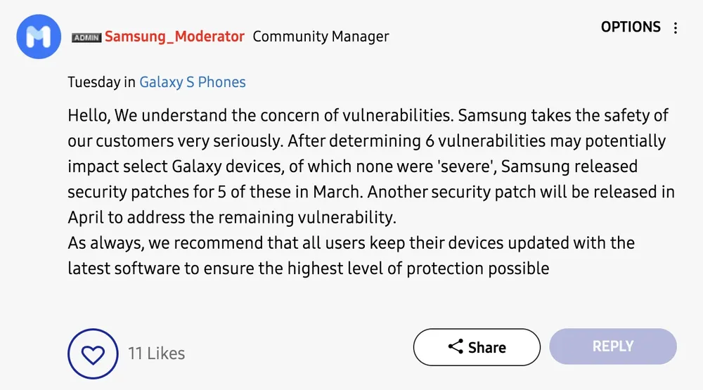 Samsung vá lỗ hổng nguy hiểm trên chip Exynos vào tháng 4. Ảnh: TIỂU MINH