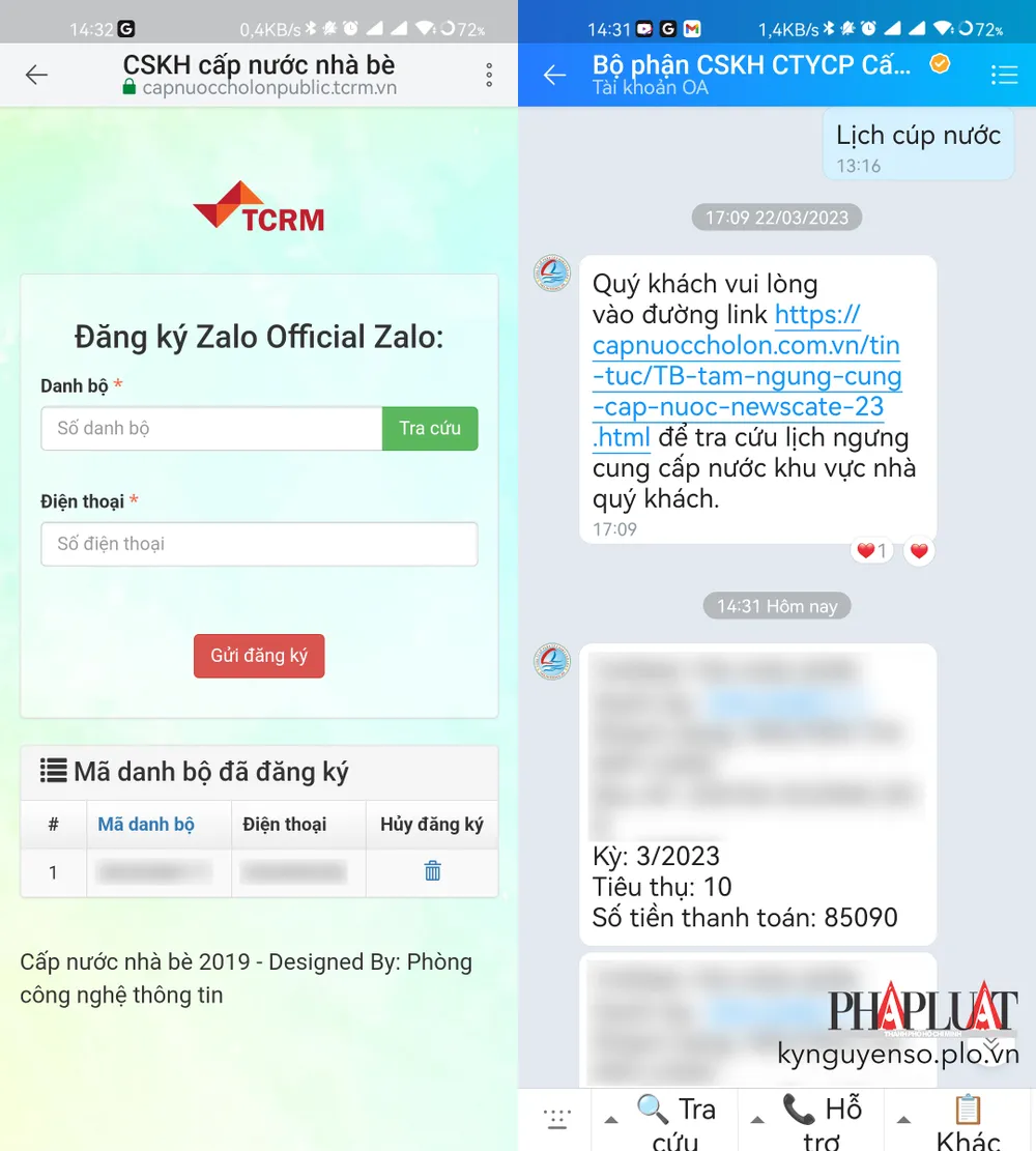 nhan-thong-bao-lich-cup-nuoc-bang-zalo Nhận thông báo lịch cúp nước bằng Zalo. Ảnh: MINH HOÀNG