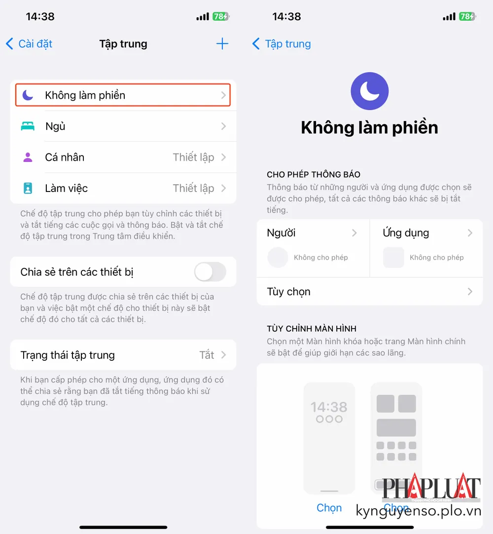 bat-che-do-khong-lam-phien-tren-iphone Bật chế độ không làm phiền trên iPhone hoặc Android. Ảnh: MINH HOÀNG