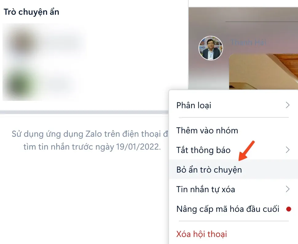 Bỏ ẩn các cuộc trò chuyện riêng tư. Ảnh: MINH HOÀNG