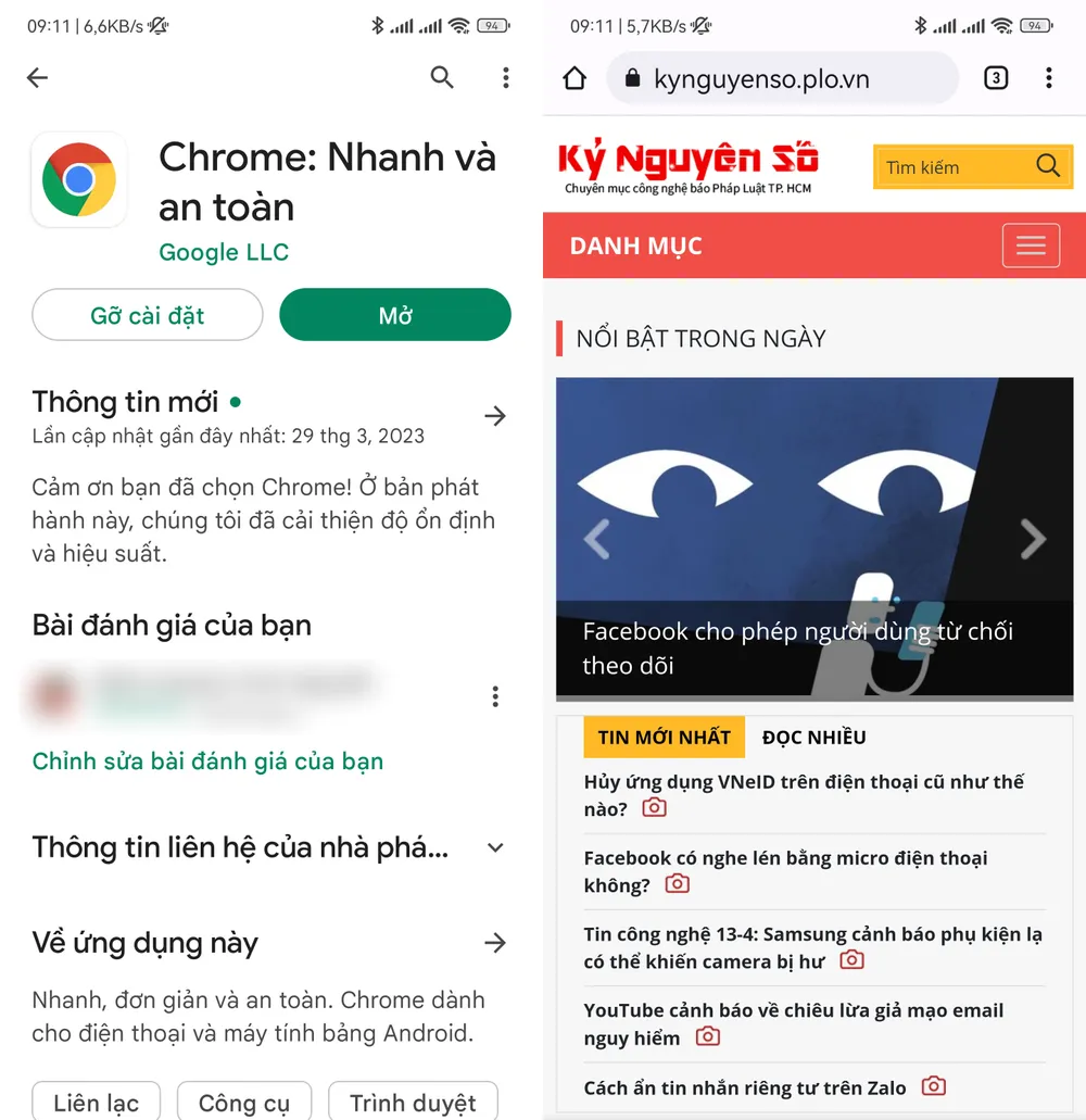 Chrome trên Android được cải tiến nhanh hơn 30%. Ảnh: TIỂU MINH