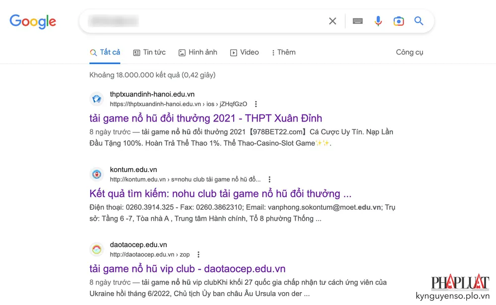 nhieu-trang-web-truong-hoc-bi-chen-link-co-bac Nhiều trang web trường học bị chèn link cờ bạc. Ảnh: TIỂU MINH