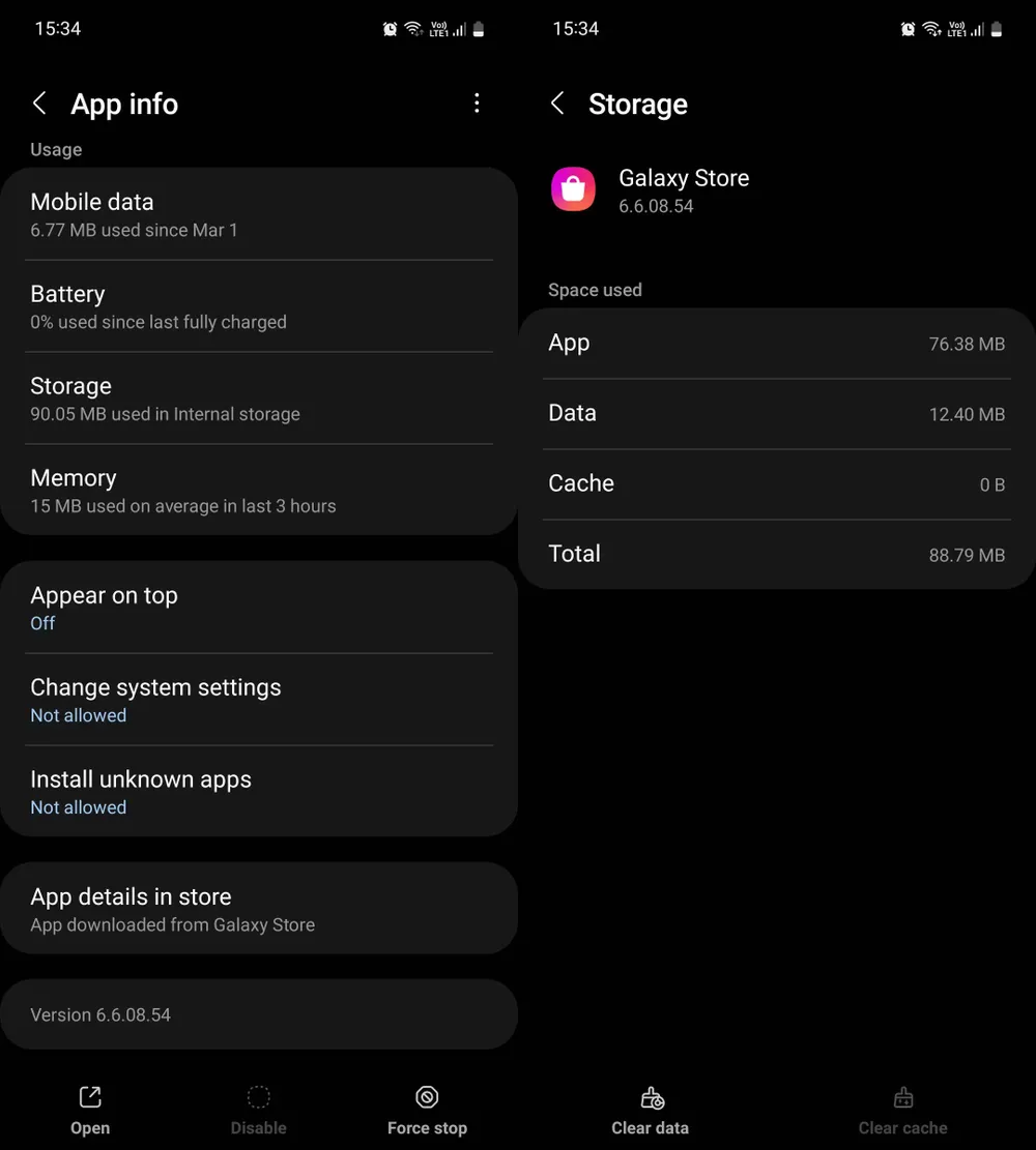 Buộc dừng ứng dụng Galaxy Store.