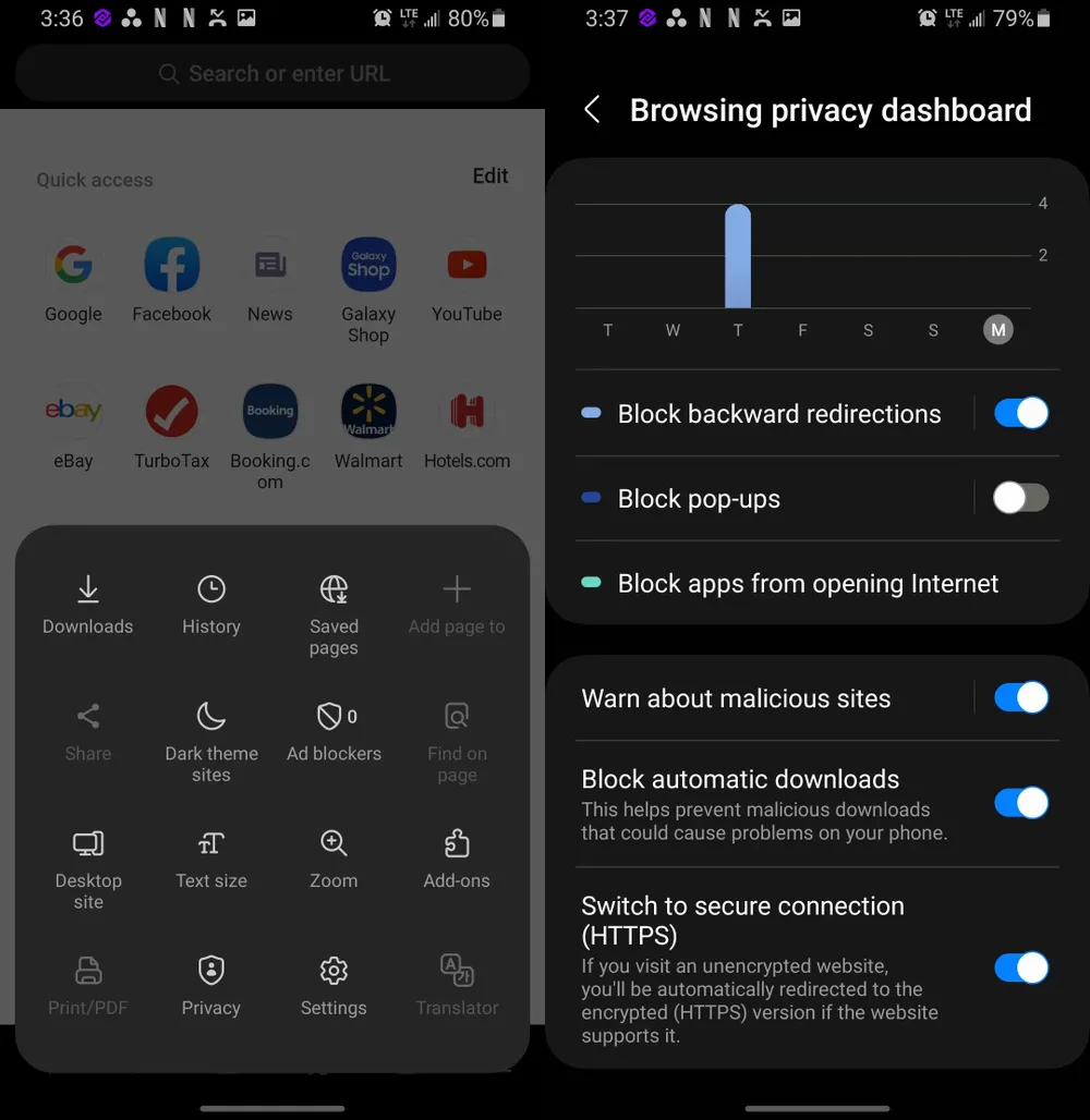 chặn quảng cáo tự bật lên trên samsung internet