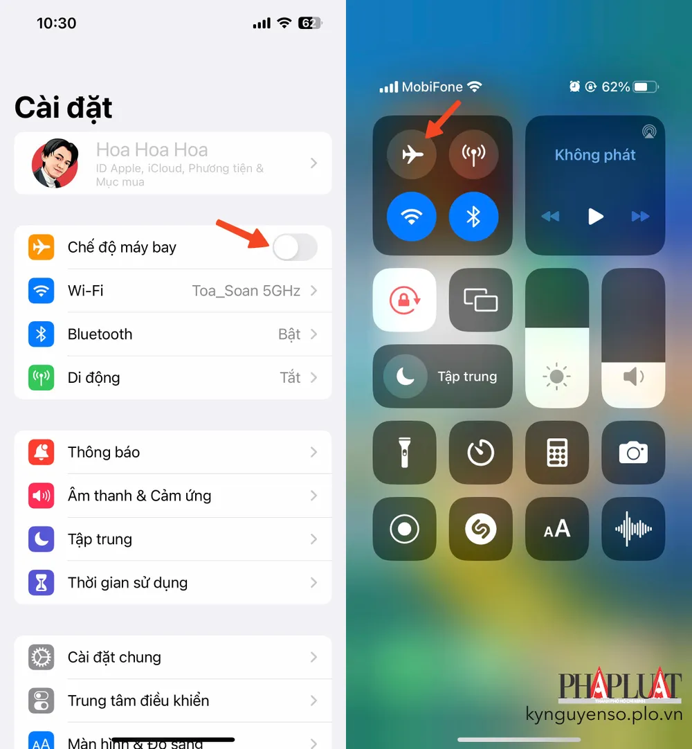 Tắt chế độ máy bay trên điện thoại. Ảnh: TIỂU MINH