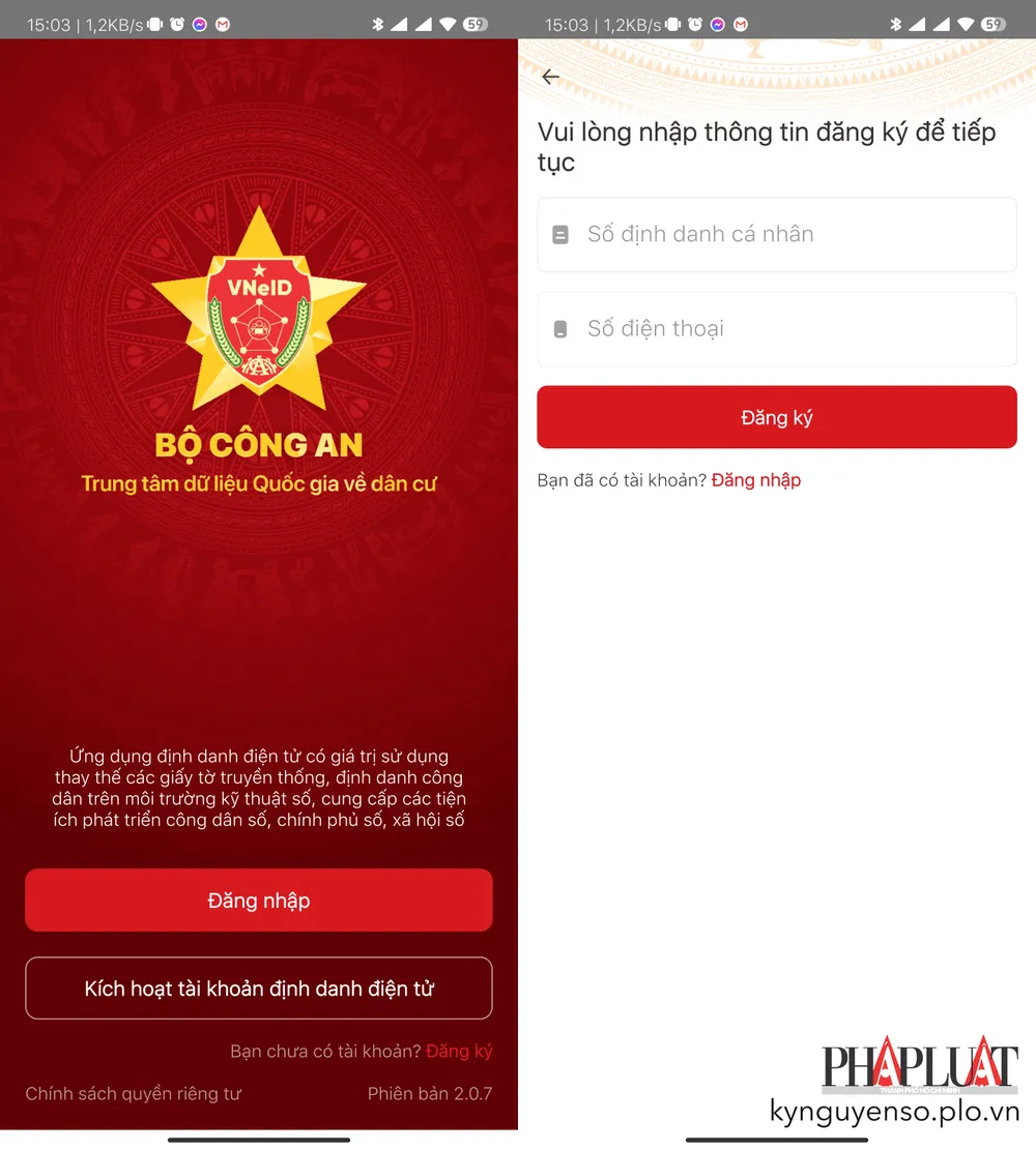 Đăng ký tài khoản VNeID trên điện thoại. Ảnh: MINH HOÀNG