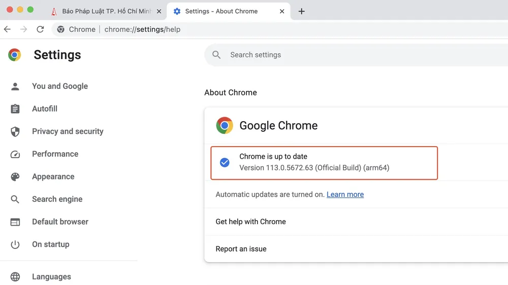 Cập nhật trình duyệt Chrome lên phiên bản mới nhất. Ảnh: TIỂU MINH