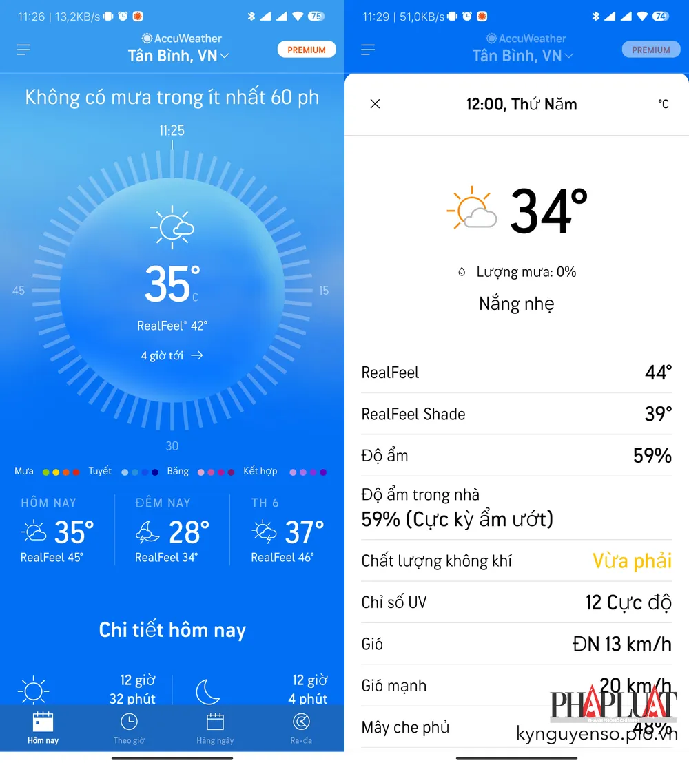 Accuweather cung cấp thông tin nhiệt độ, chỉ số UV liên tục. Ảnh: TIỂU MINH